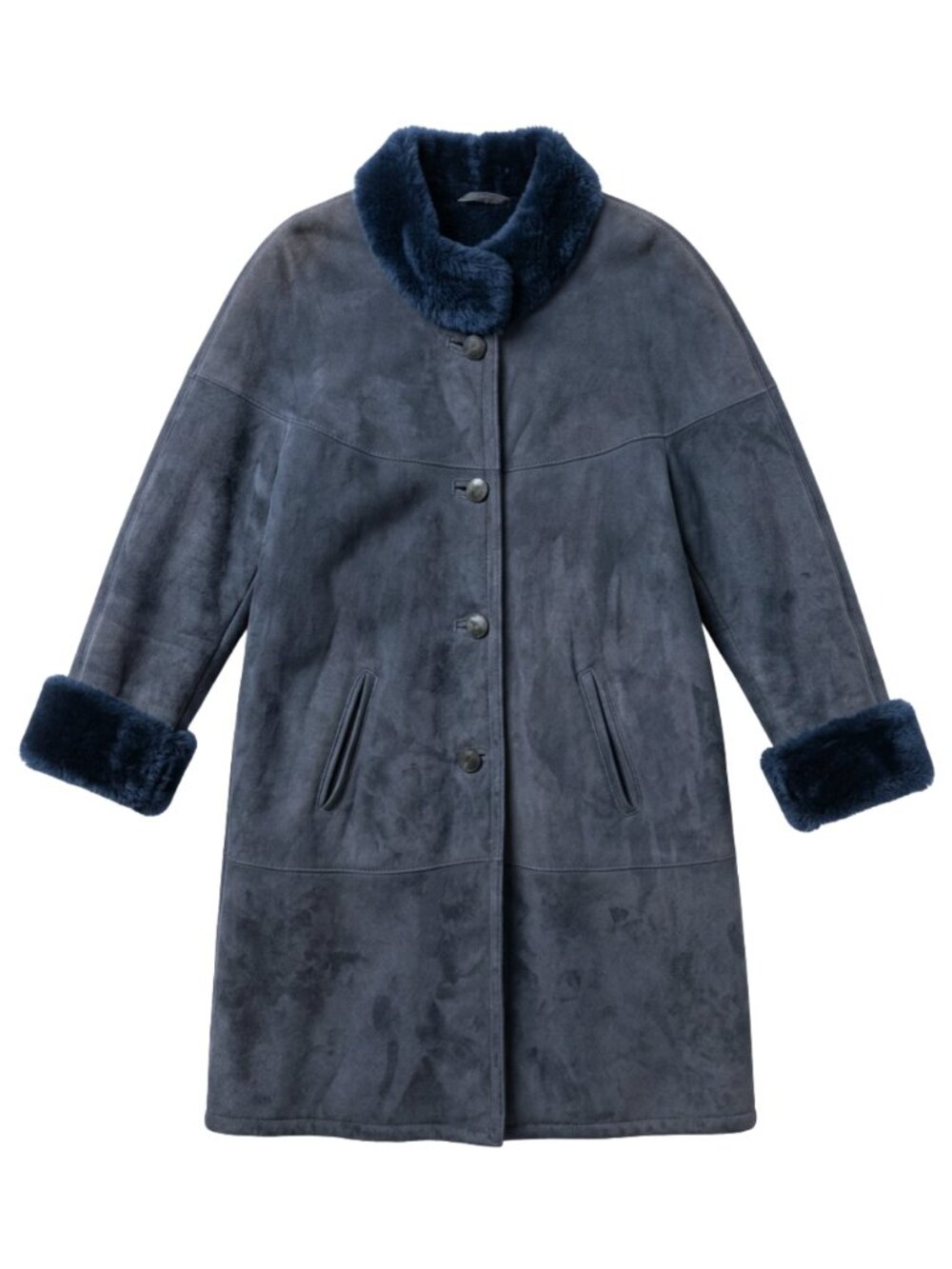 Vintage Sawyer of Napa 100% Shearling Suede Coat Navy Blue Sheepskin